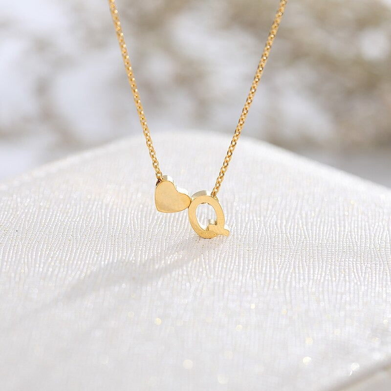 Gold A-Z Initials Letters Necklace For Women Minimalist stainless steel Heart 26 Letters Necklace & Pendant Birthday gift BFF
