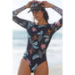 Women's One Piece Swimsuits Long Sleeve Bathing Suit Retro Vintage Beach Surfing Rashguard Swimming Outfit