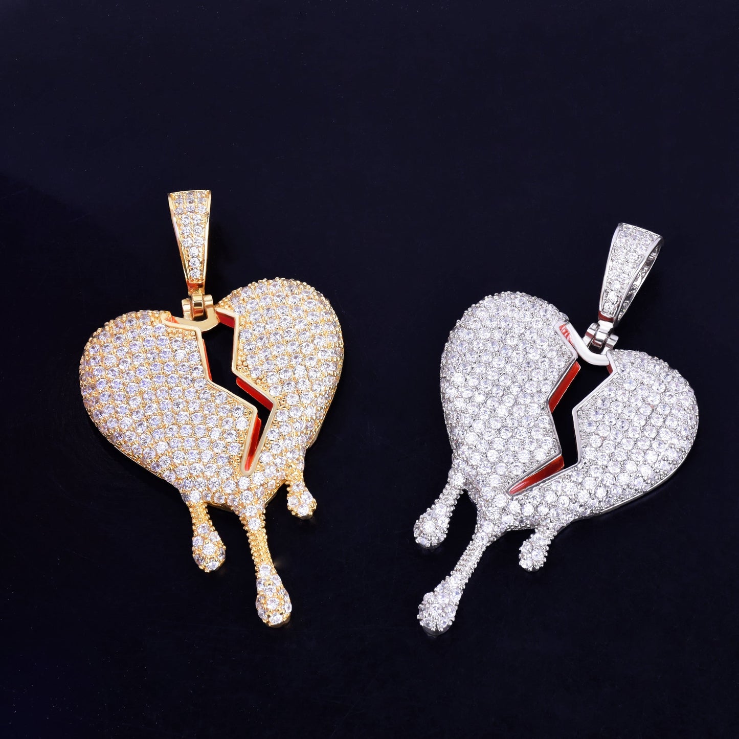Red Color oil Drip Heart Necklace & Pendant With Tennis Chain Gold Color Cubic Zircon Men's Women Hip hop Jewelry Gift