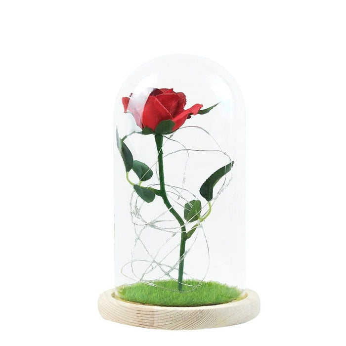 Rose Flower In Glass Bear Gift LED Lamp Glass Cover Rose Bear Valentine's Day Birthday Gift for Children Girlfriend and Mother