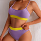 Women's Ribbed High Waist Swimsuits Sexy Cut Solis Color Bathing Suits 2 Piece Swimsuits Swimming Outfit