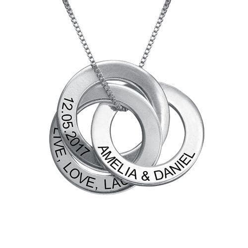 Russian Ring Necklace with Engraving in Sterling Silver