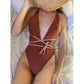 Ribbed One Piece Swimsuits Plunging One Piece Bathing Suit Backless Swimsuit For Girls, Lace Up Monokini Swimming Outfit