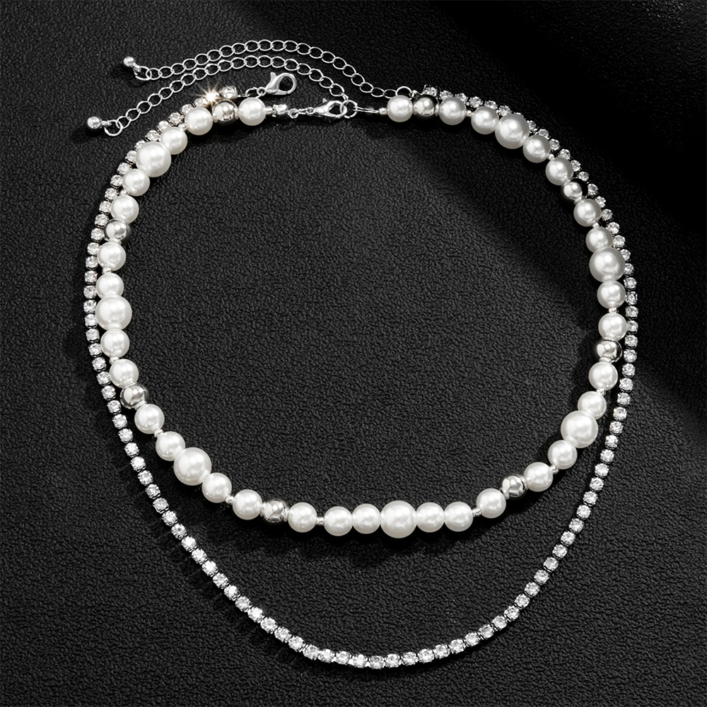 Punk Layered Tennis Chain And Choker Pearl Necklace for Men, Mens Pearl Jewellery