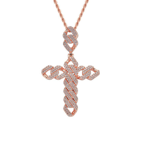 Iced Mens Diamond Cross Pendant Necklace, High Quality AAA Zircon Diamonds, Diamond Cross Chain