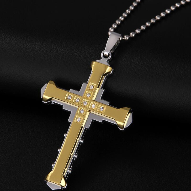 Black Enamel Mens Cross Pendant , Crucifix Pendant
