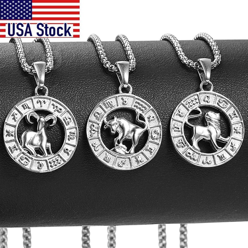 Aries Color 12 Horoscope Zodiac Sign Pendant For Women Men Stainless Steel Constellations Jewelry Gift