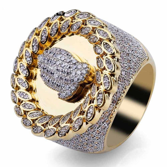 Copper Gold Color Plated Micro Paved AAA CZ Stone Hand Round Ring Hip Hop Men Charm Jewelry Gifts With 8 9 10 11 12