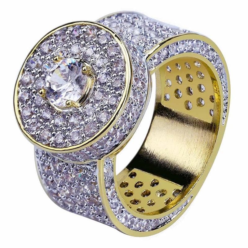 Gold Color All Iced Out Big Stone Micro Pave Cubic Zircon Ring 7 8 9 10 11 Five Sizes Rings Hip Hop Jewelry For Male