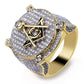 Hip Hop Gold Color Plated Brass Iced Out Micro Pave Cubic Zircon Masonic Ring Charm For Men Gifts With 7 8 9 10 11