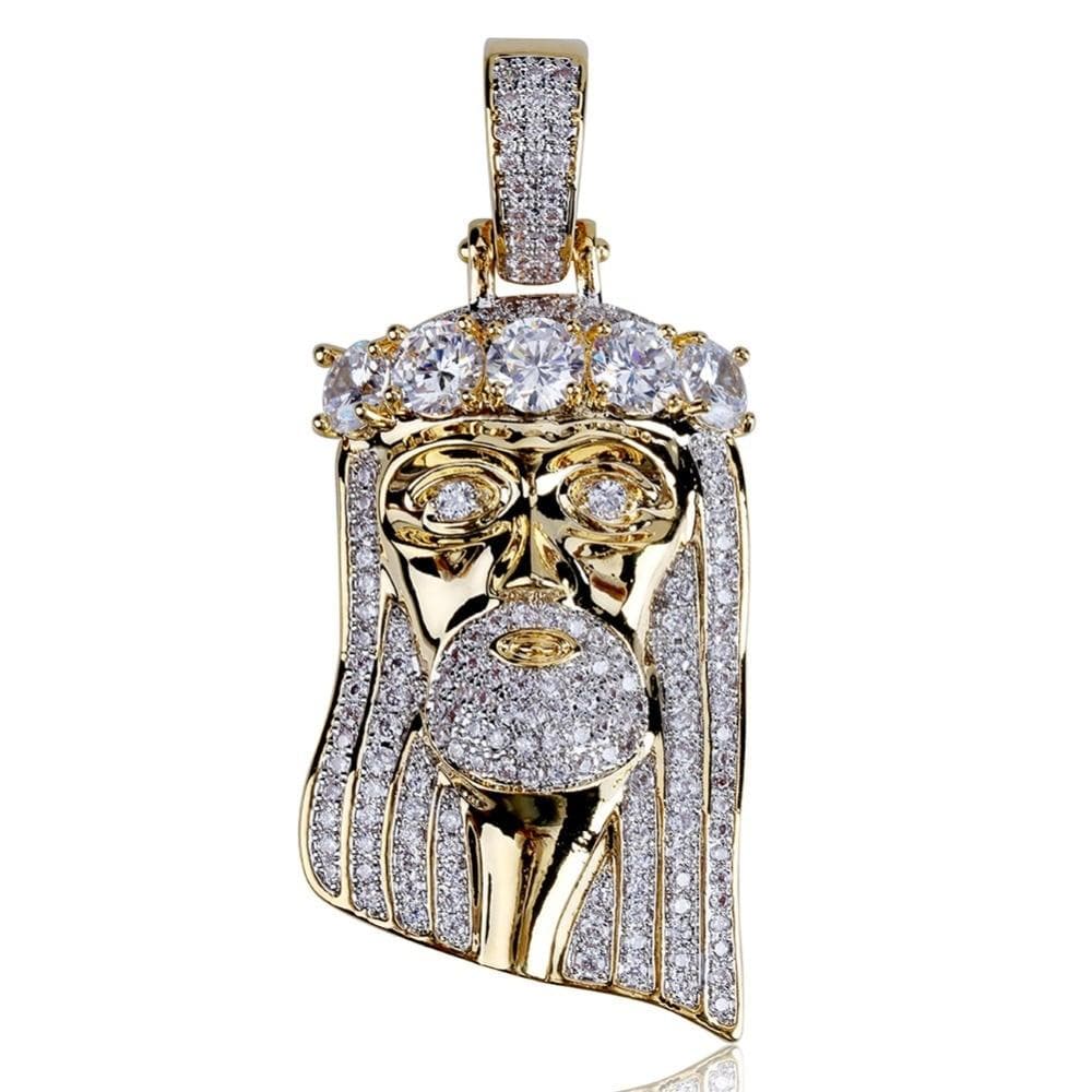 Hip Hop New Fashion Gold Color Plated Iced Out Big CZ Stone Masked Jesus Face Pendant Necklace Crystal With Three Type