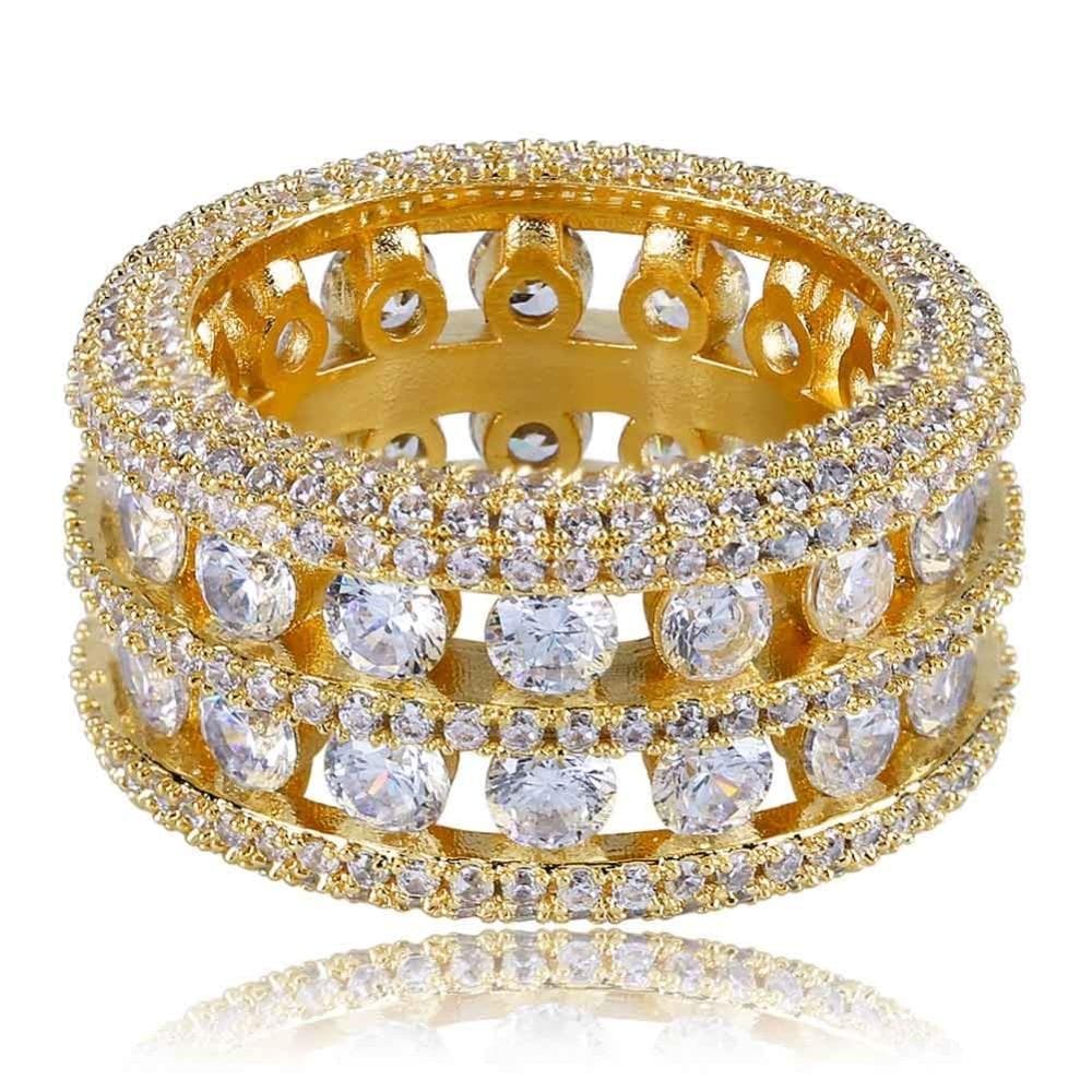 Hip Hop Ring Brass Gold Silver Color Iced Out Micro Pave CZ 2 Row Bigger Width Rings Charm For Men Women Gifts Jewelry