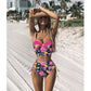 Women's Two Piece Swimsuit Floral Pattern Bikini Adjustable Corset Push Up Bra High Waist tie up bottoms