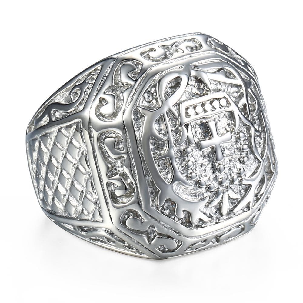 Stainless Steel Hip Hop Men's Ring Rock Silver color Tone Carved Cross Crown For Mens Boys Jewelry Gift