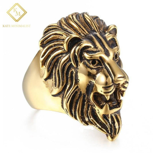 Men's Ring Vintage Roaring Lion King 316L Stainless Steel Ring Gold Color Jewelry for Men