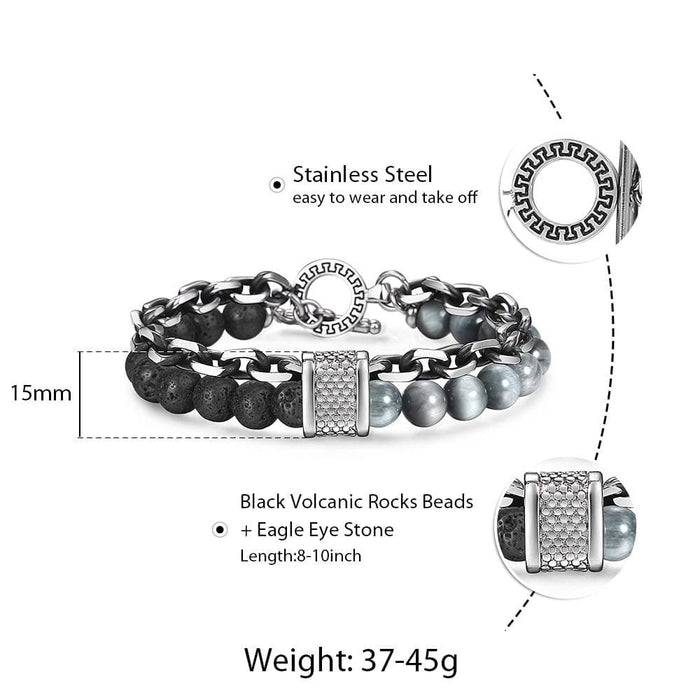 Natural Map Stone Men's Beaded Bracelet for women Stainless Steel Bracelets Male Jewelry Tiger eye 8 9 10 inch