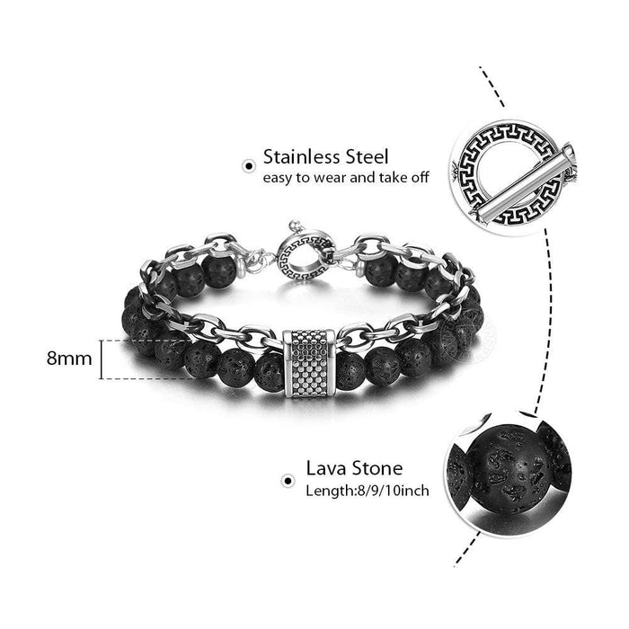 Natural Map Stone Men's Beaded Bracelet for women Stainless Steel Bracelets Male Jewelry Tiger eye 8 9 10 inch