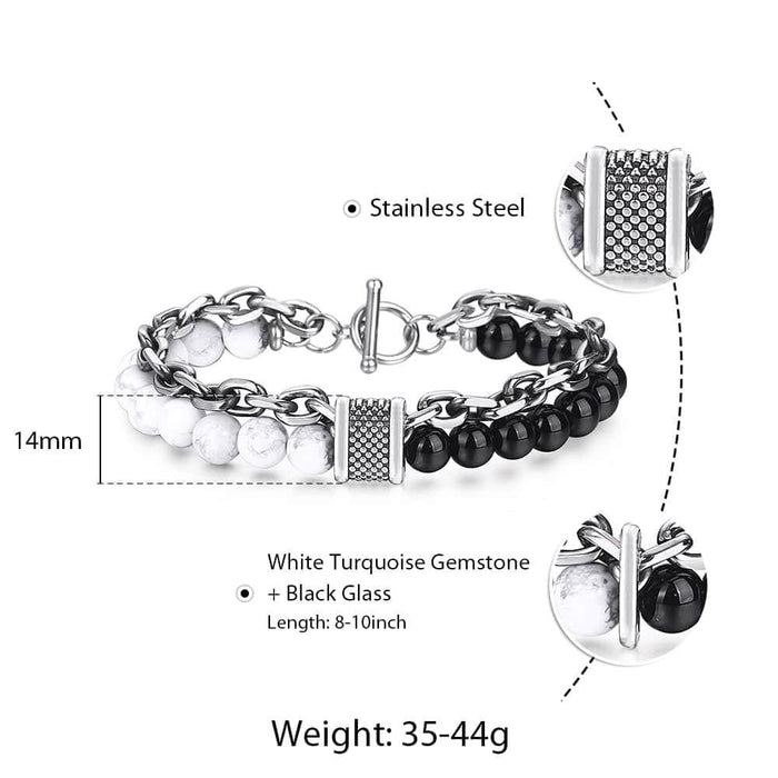 Natural Map Stone Men's Beaded Bracelet for women Stainless Steel Bracelets Male Jewelry Tiger eye 8 9 10 inch