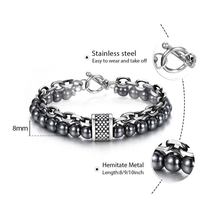 Natural Map Stone Men's Beaded Bracelet for women Stainless Steel Bracelets Male Jewelry Tiger eye 8 9 10 inch