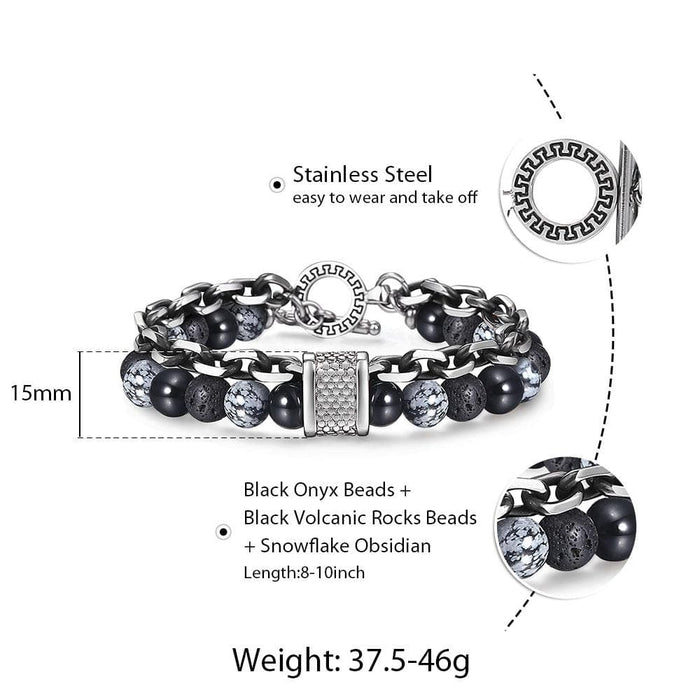 Natural Map Stone Men's Beaded Bracelet for women Stainless Steel Bracelets Male Jewelry Tiger eye 8 9 10 inch