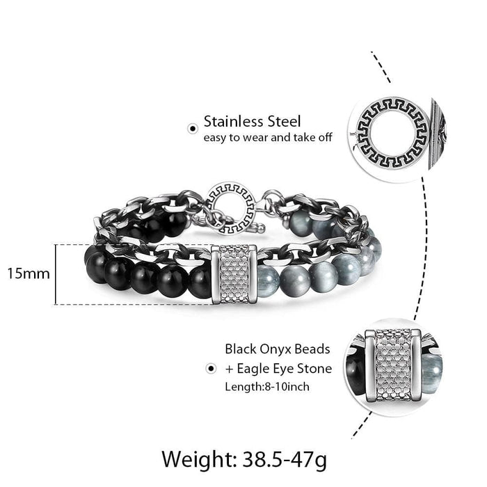 Natural Map Stone Men's Beaded Bracelet for women Stainless Steel Bracelets Male Jewelry Tiger eye 8 9 10 inch