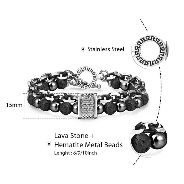 Natural Map Stone Men's Beaded Bracelet for women Stainless Steel Bracelets Male Jewelry Tiger eye 8 9 10 inch