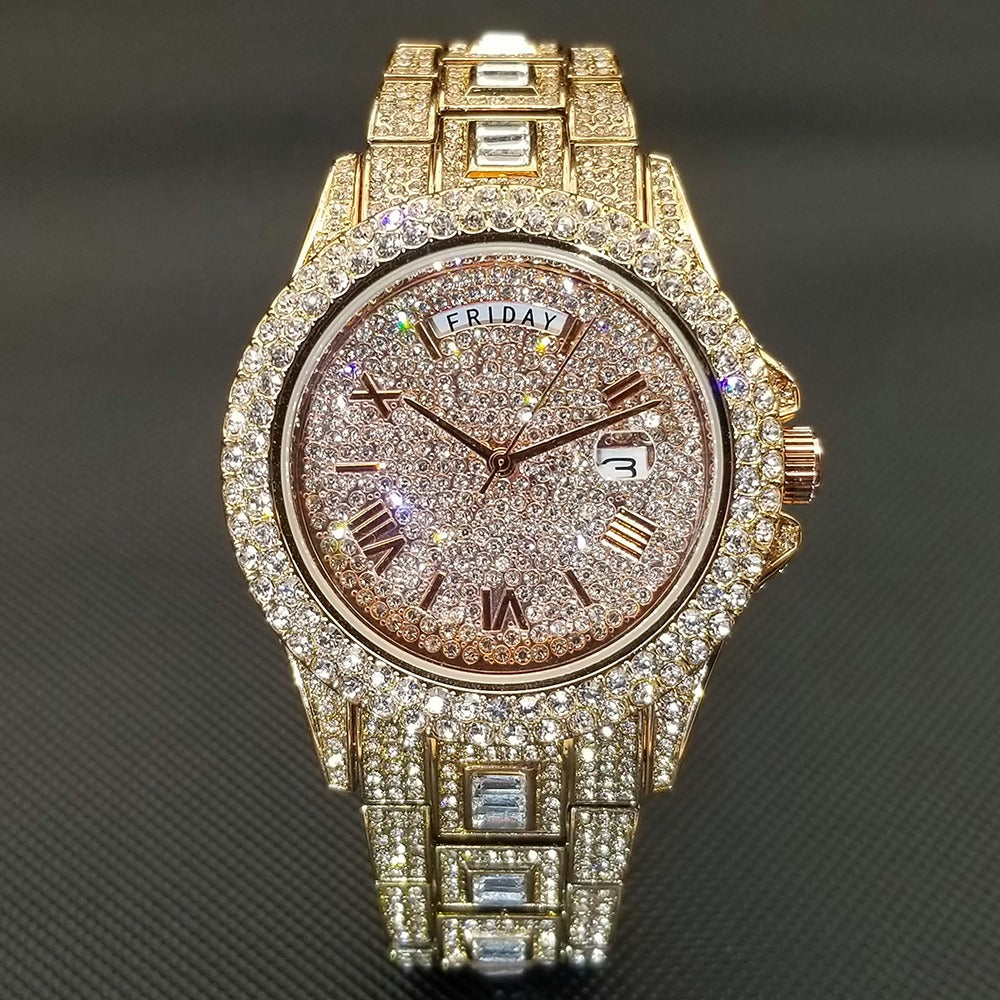 Luxury Gold Full Diamond watch for Mens Watches Hip Hop Waterproof Day Date Clock Iced out watches