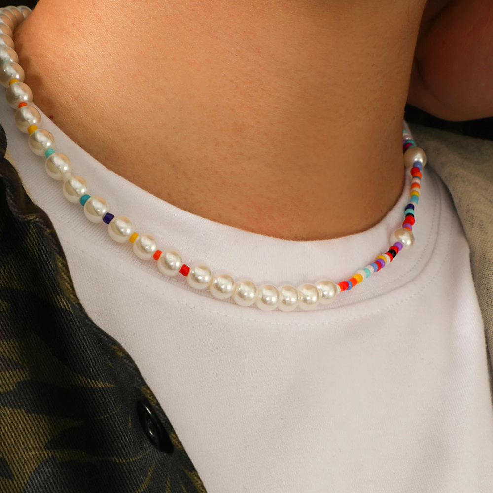 Irregular Freshwater Pearl Choker Necklace for Men, Pearl Necklace For Men