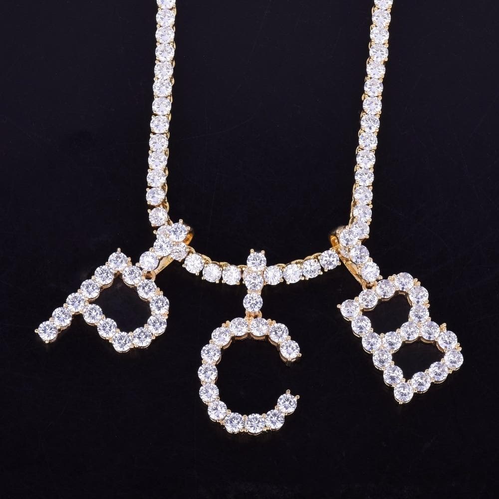 Zircon Tennis Letters Necklaces & Pendant For Men/Women Gold Color Fashion Hip Hop Jewelry