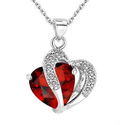 Necklace heart-shaped zircon crystal necklace chain clavicle sweater chain Women Heart Rhinestone Silver Pendant Jewelry