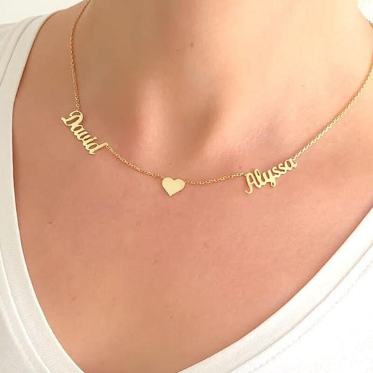 Custom Double Name Necklace With One heart For Lovers Personalized Gold Stainless Steel Two Name Nameplate Pendant Necklaces BFF