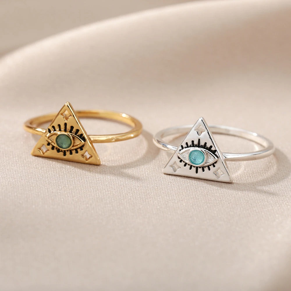 Vintage Blue Opal Evil Eye Rings For Women Gold Sliver Color Egyptian Triangle Pyramids Ring Egypt Jewelry Lucky Gift Bague