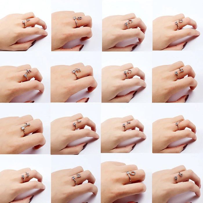 New Design Fashion Pavé CZ Adjustable 26 Initial Letter Ring For Women Simple Elegant Jewelry Friendship Gift Wholesale