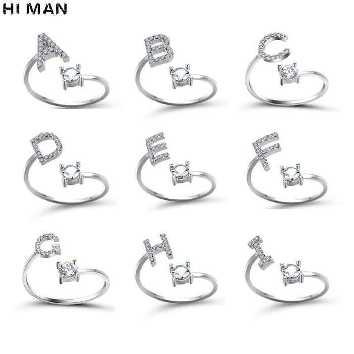 New Design Fashion Pavé CZ Adjustable 26 Initial Letter Ring For Women Simple Elegant Jewelry Friendship Gift Wholesale