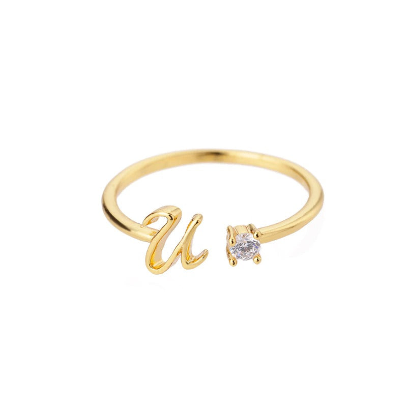 Tiny Initial Letter Rings For Women Stainless Steel Gold Letter Finger Adjustable A-Z Ring Boho Aesthetic Jewelry bijoux femme