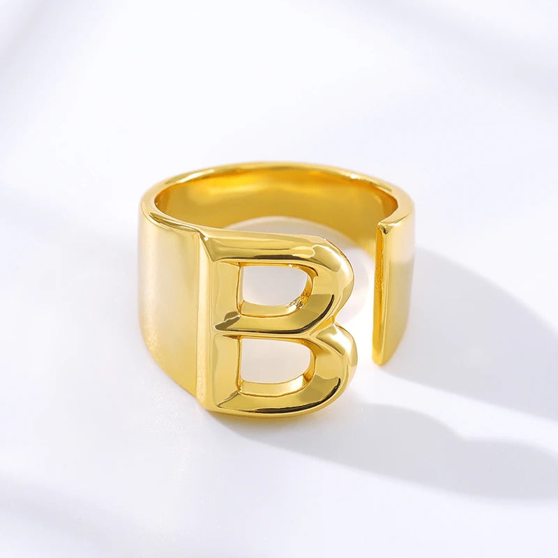 A-Z Letter Rings For Women Stainless Steel Gold Alphabet Name Adjustable Finger Ring Jewelry Gift Bijoux Femme Chunky
