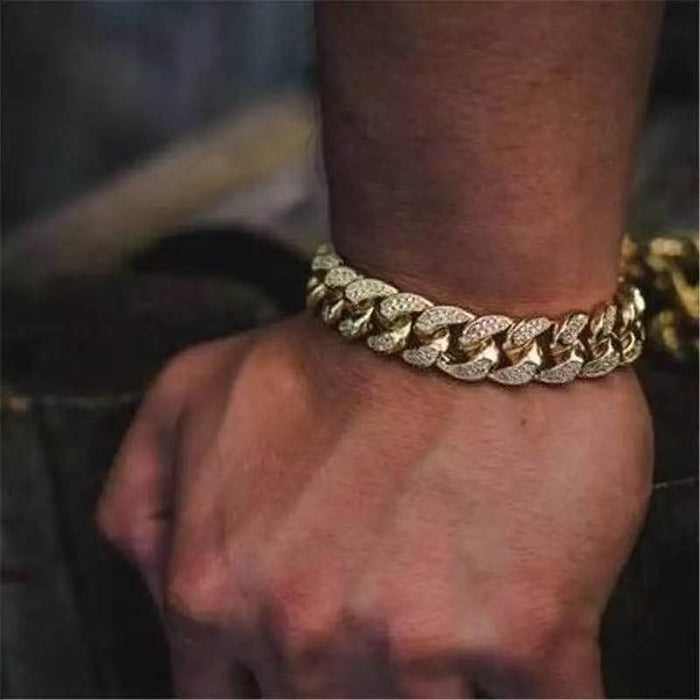 Hip hop trend iced CUBAN CHAIN BRACELET men's and women's bracelet Rhinestone Zircon Bracelet men's jewelry men's Day gift