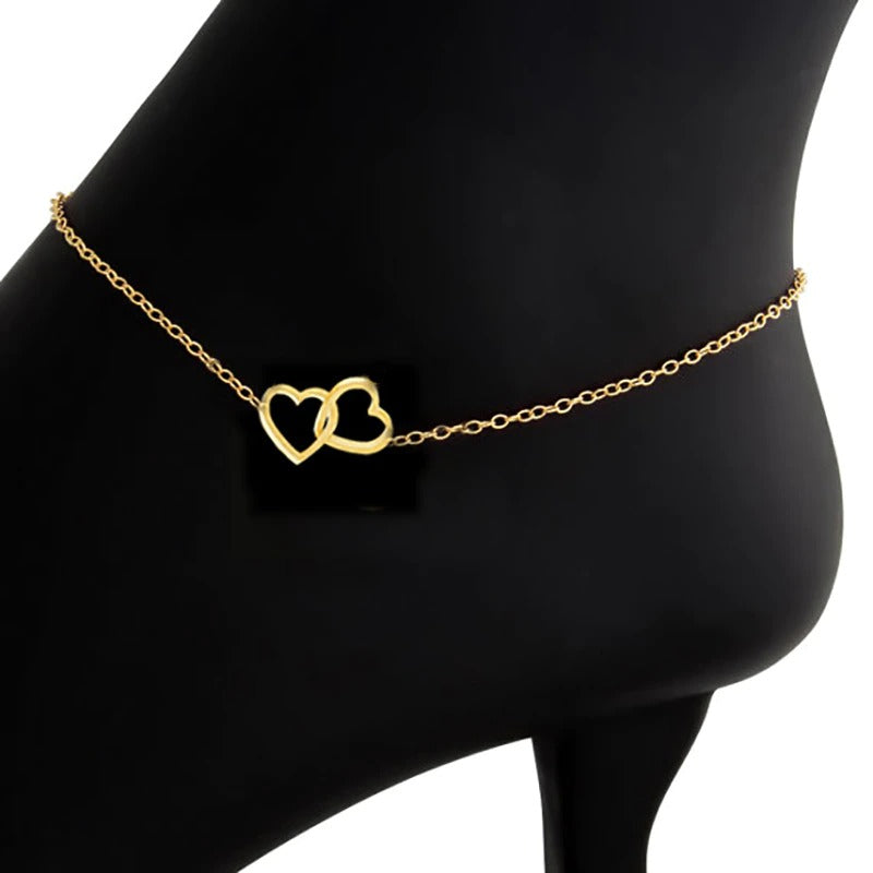 Double Heart Foot Anklets For Women Stainless Steel Gold Leg Chain Bracelet Bohemian Jewlery Accessories Gift