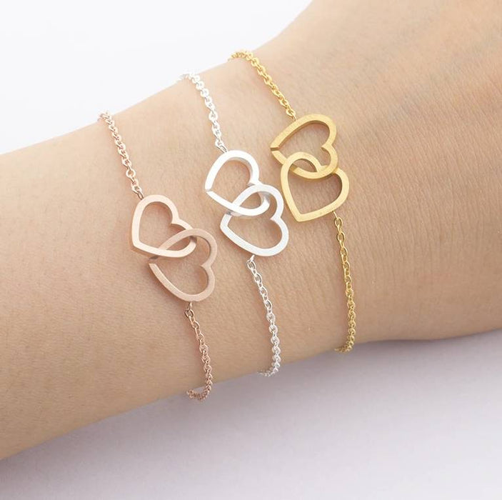 Heart Shape Bracelet Women Bracelets Stainless Steel Couple Jewelry Gift Double Heart BFF Bracelet Christmas Gift