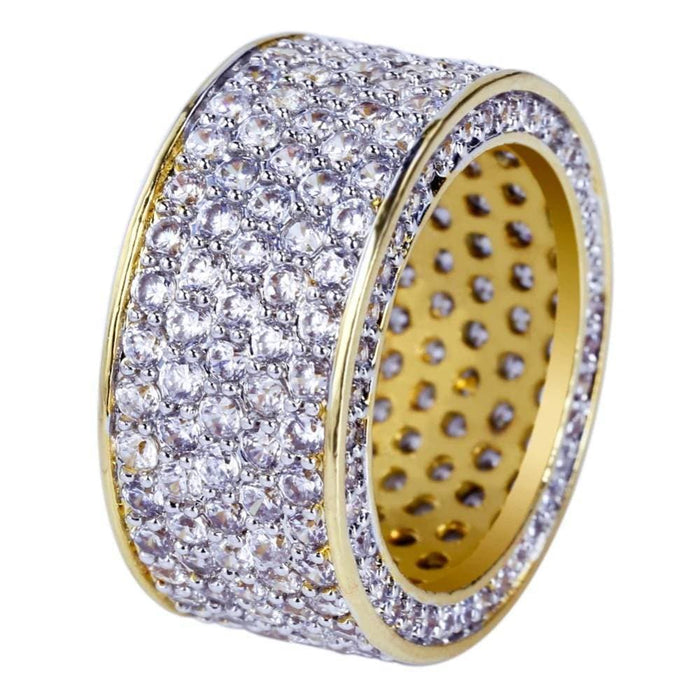 New Fashion Gold Color Plated Micro Pave Cubic Zircon Round Ring Full Iced Out Bling Hip Hop Rock Jewelry For Male