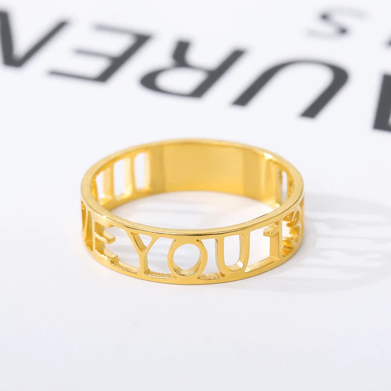 Letter Engraved Rings for Women Custom Ring Men Engagement Wedding Band Gold Hollow Stainless Steel Customized Gift Metal