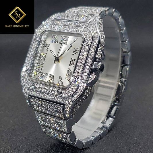 Square Diamond Watches For Men Luxury Designer Diamond Watch Limitied Ice Gray Edition Quartz Wristwatches For Couple