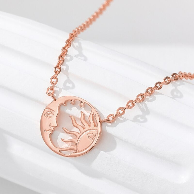 Star Moon Sun Necklaces For Women Men Kids Fashion Jewelry Stainless Steel Gold Chain Rose Gold Necklaces Pendants