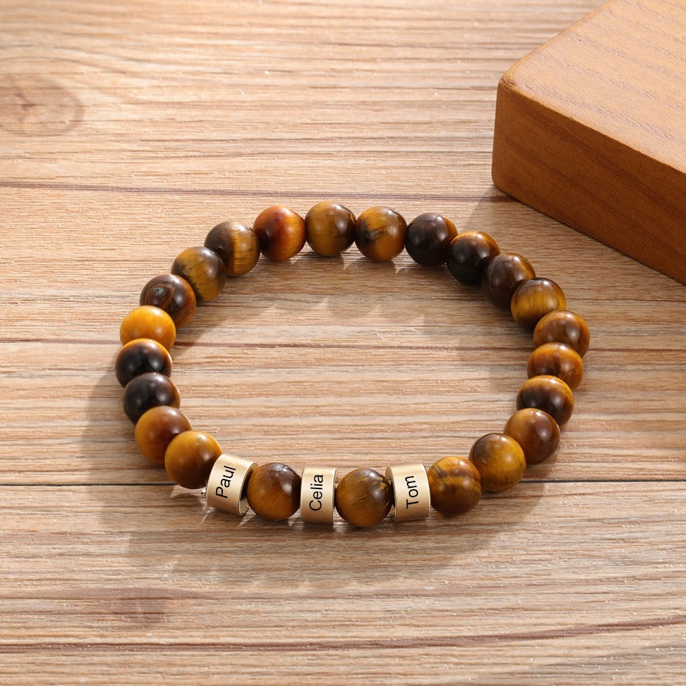 Personalized Name Engraving Men Bracelet Customized Lava Tiger Eye Stone Beads Bracelet Handmade Jewelry Gift