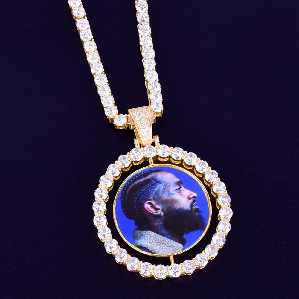 Custom Photo Rotating Double-Sided Medallions Pendant Necklace