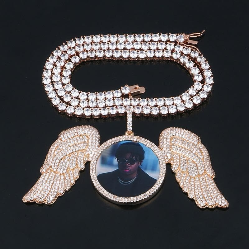 Custom Made Photo Angel Wing Medallion Necklace