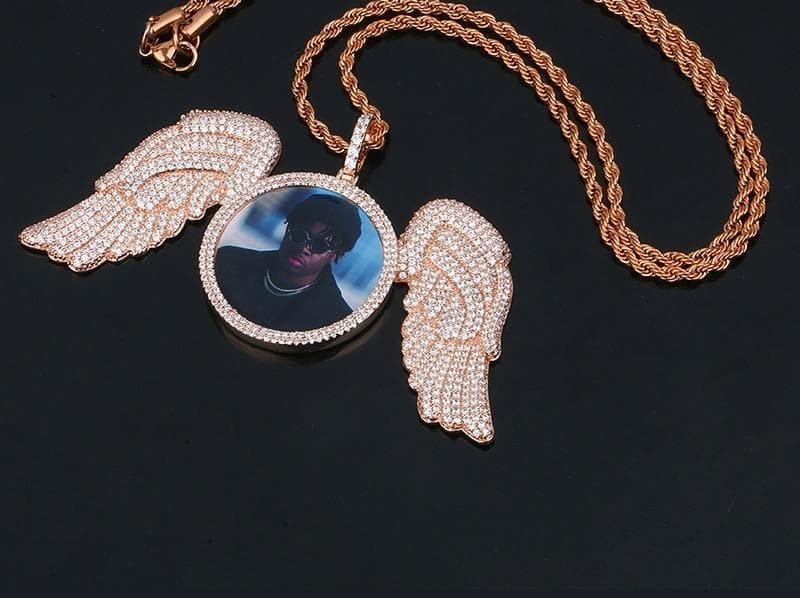 Custom Made Photo Angel Wing Medallion Necklace