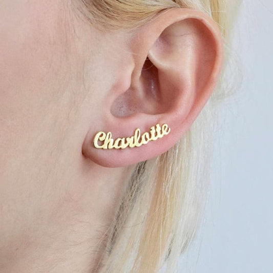 Customize Initial Cursive Nameplate Stud Earring For Women