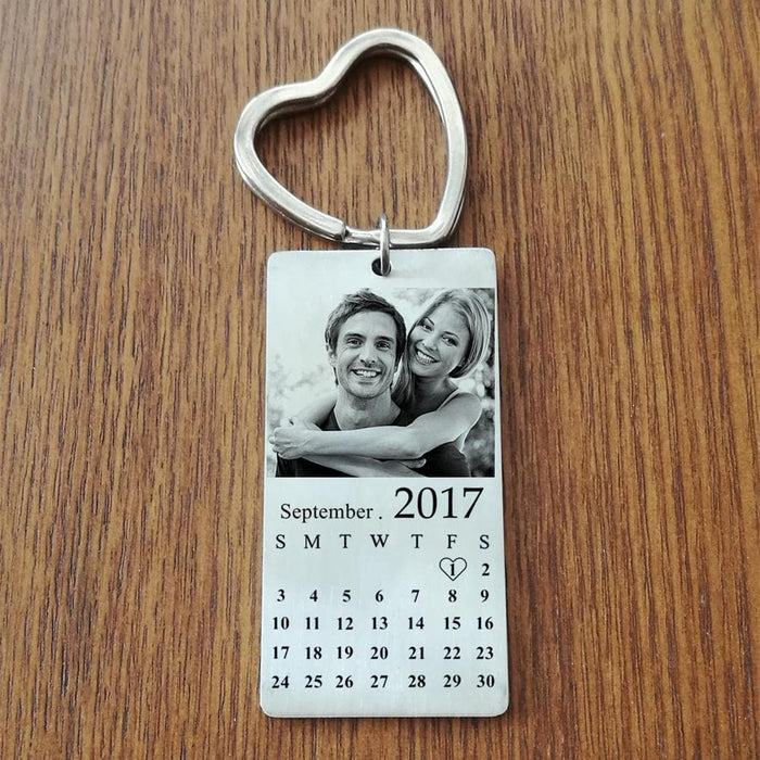 Custom Photo Calendar Keychain Best Anniversary Gift For Couple, Him/Her