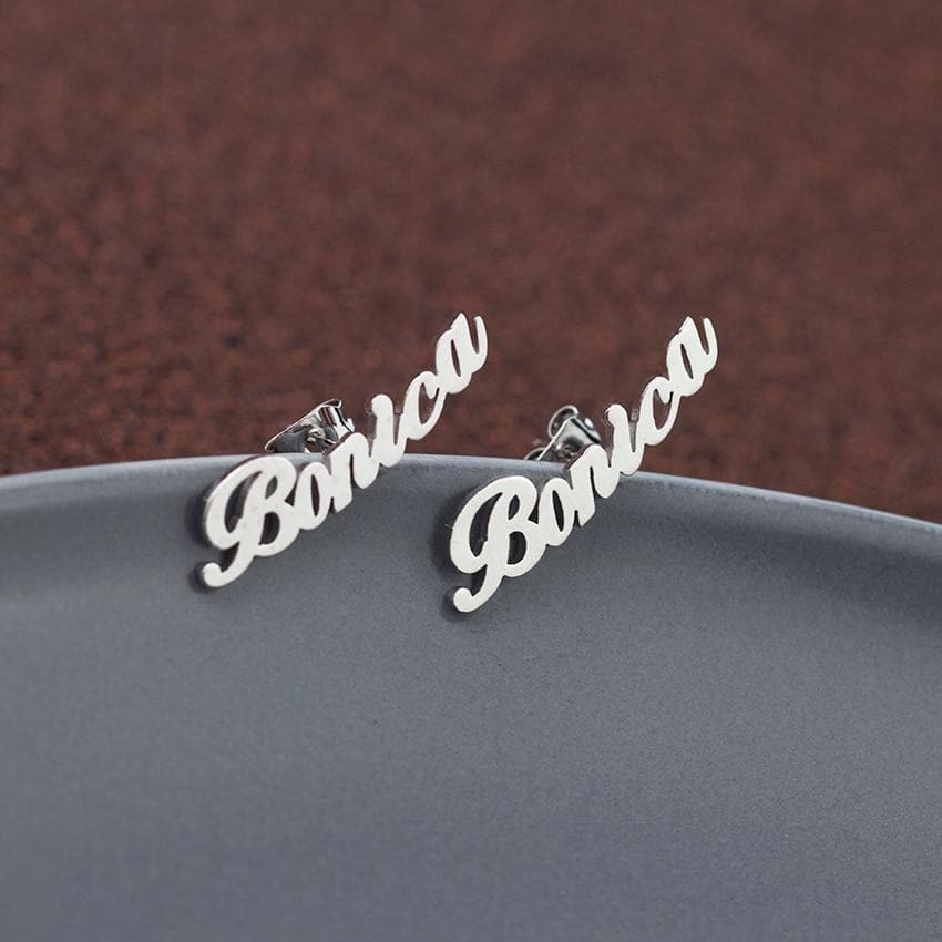 Customize Initial Cursive Nameplate Stud Earring For Women